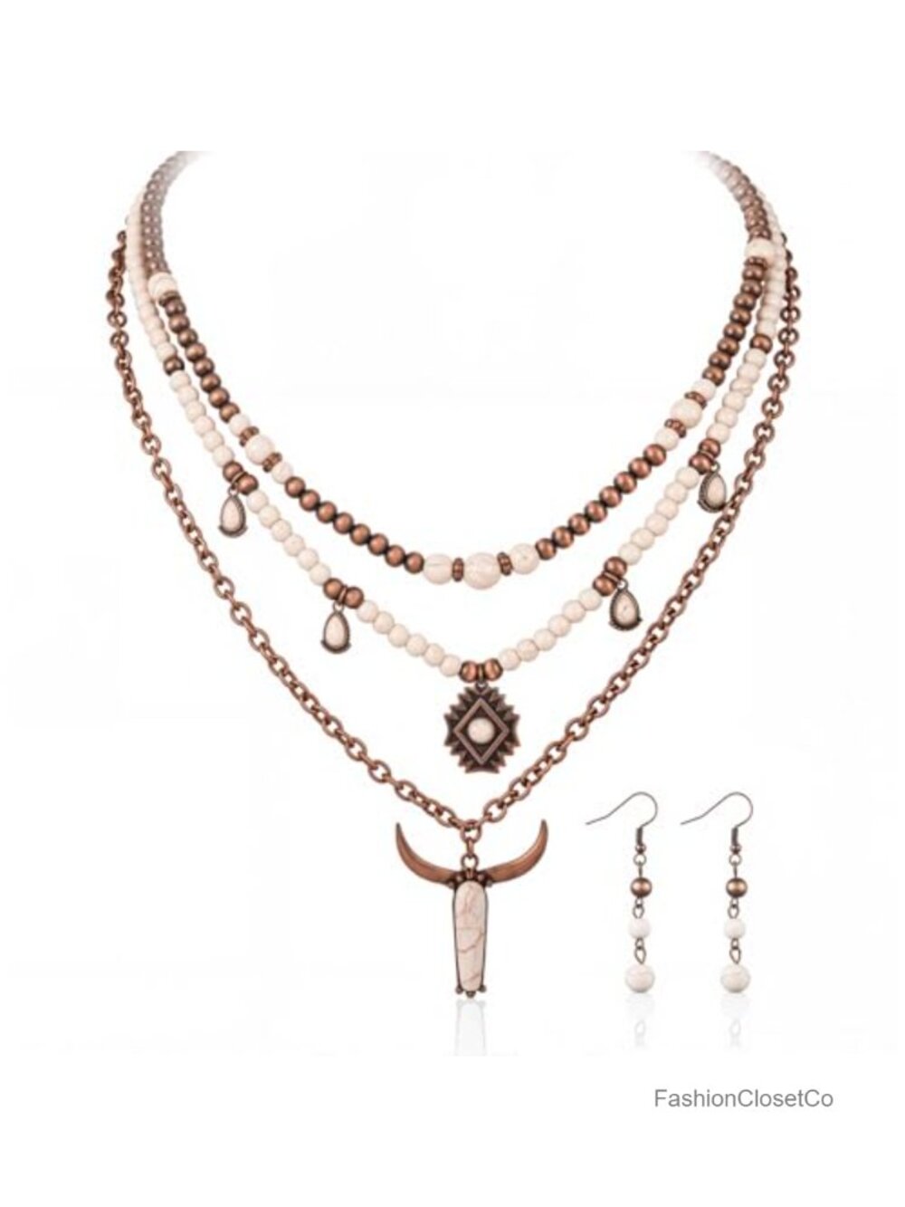 Western Concho Turquoise Necklace & Dangle Earring Set